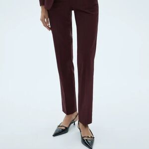 Mango Dark Red Straight Leg Women's Pants